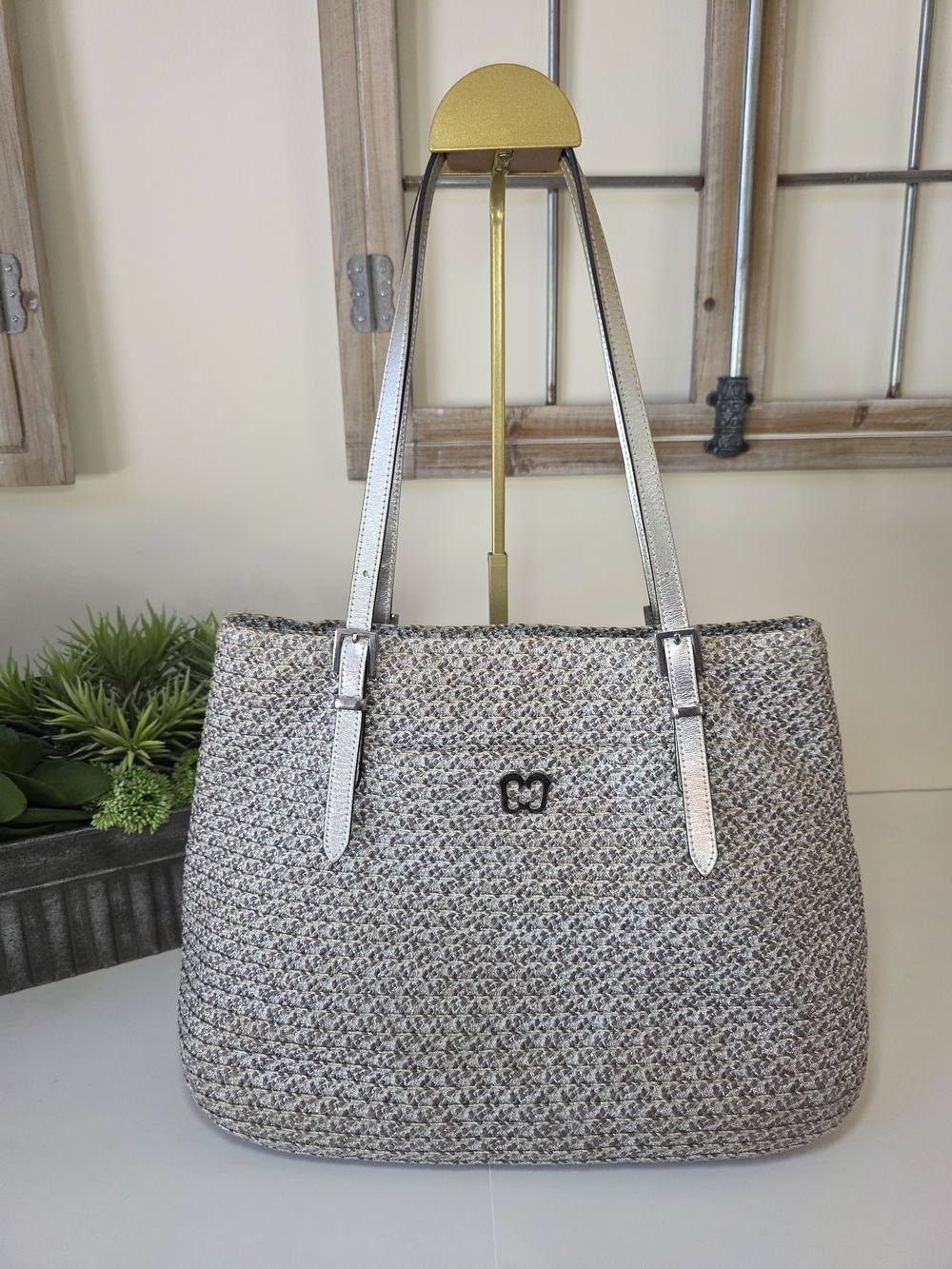 Eric Javitz Silver Metallic Woven Tote Bag Sustainable Recycled Fiber